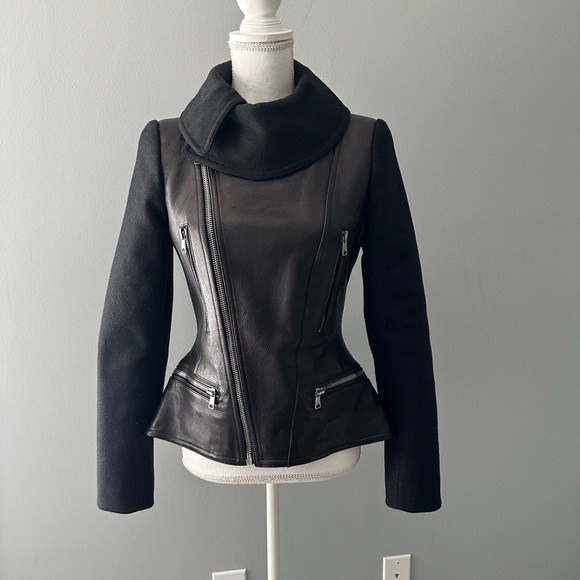 Alexander McQueen Jackets & Blazers - Alexander McQueen wool and leather moto peplum jacket 42 small 🖤💀🖤